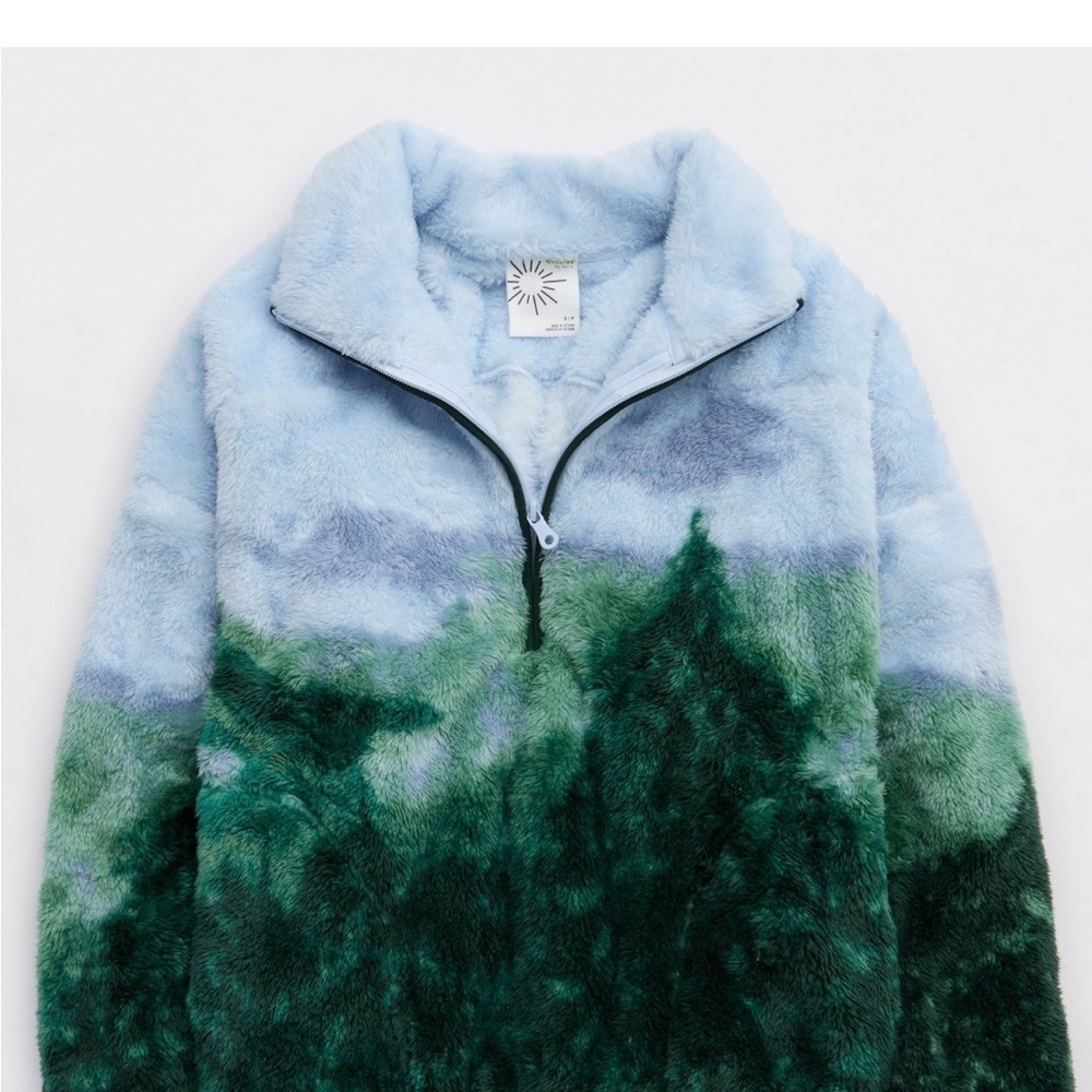 Aerie Sky Blue and Forest Green Teddy Jacket